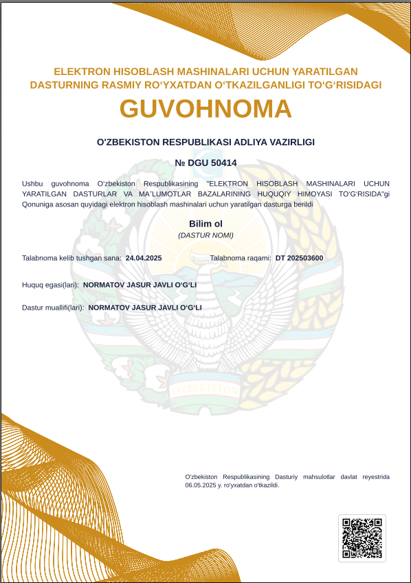 Dasturiy guvohnoma rasmi